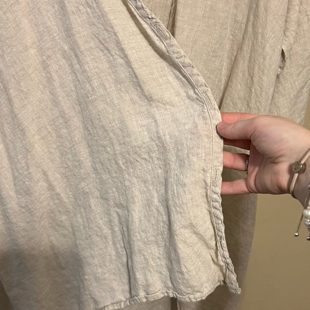 Match Point USA Linen Open Front Beige Cardigan Sz L Boho Natural Fiber Basic - Picture 6 of 8